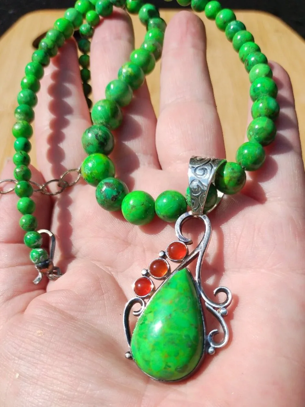 Jay King DTR lemon lime Turquoise pendant necklace 925 Sterling Silver